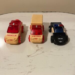 Automoblox Wooden Mix and Match Rescue Vehicle Trio - Red, Black, and Natural